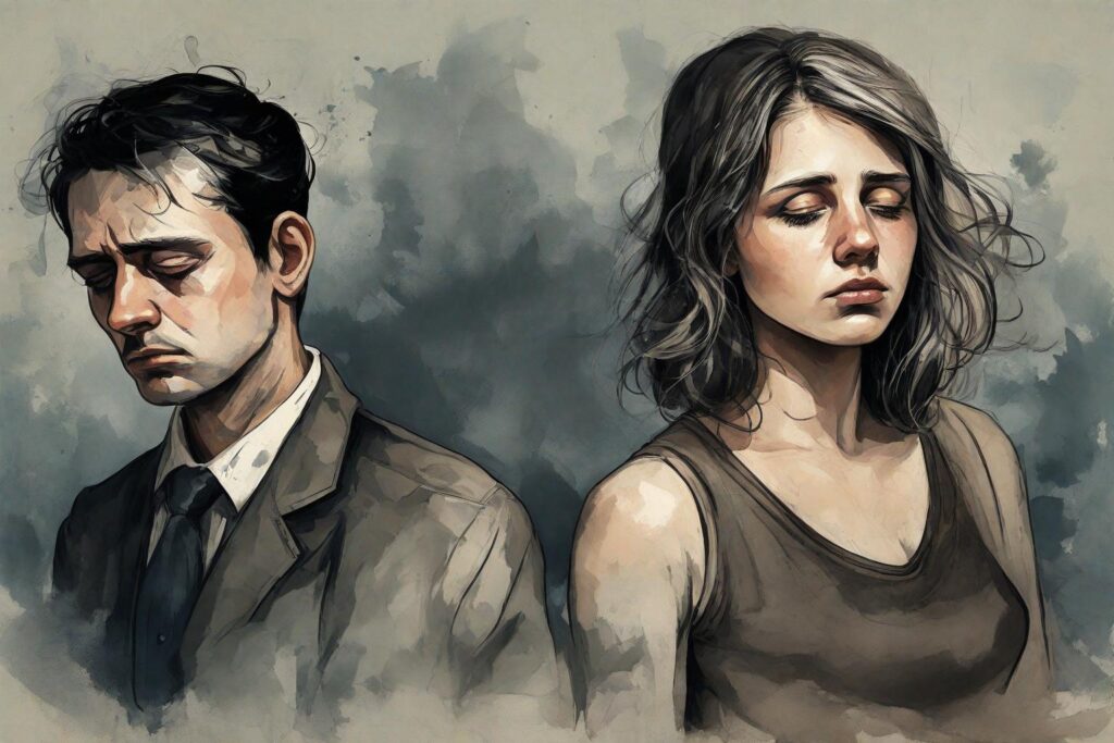 an image that portrays a man and women  in the state of Depression