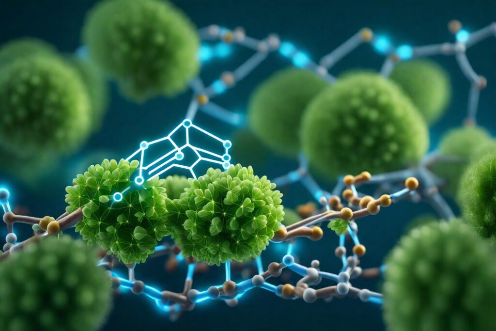 A detailed molecular structure of ATP and NADPH with a highlighted energy-releasing area. Caption: "ATP & NADPH: The Energy Powerhouses in Photosynthesis."