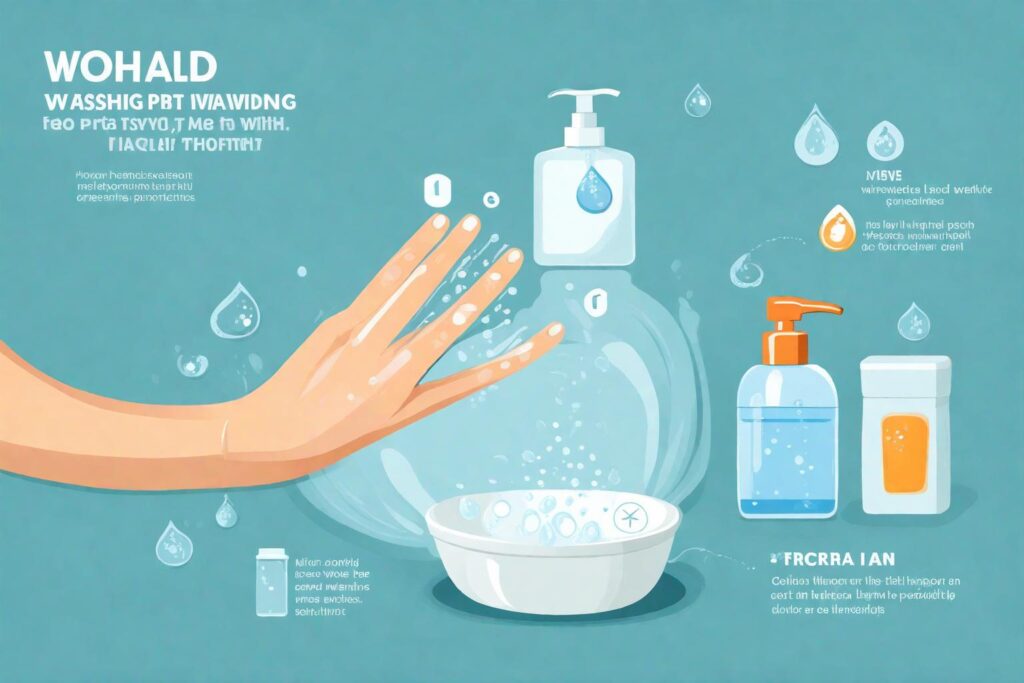 Infographic demonstrating proper hand-washing technique with soap and water.