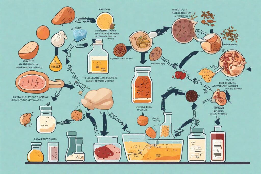 An infographic showing the three main enzymes (Amylase, Lipase, Protease) with icons or small illustrations depicting their specific roles in digesting carbohydrates, fats, and proteins.