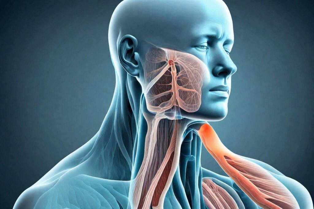 An infographic showing the throat's anatomy during Ujjayi breath, highlighting the glottis.