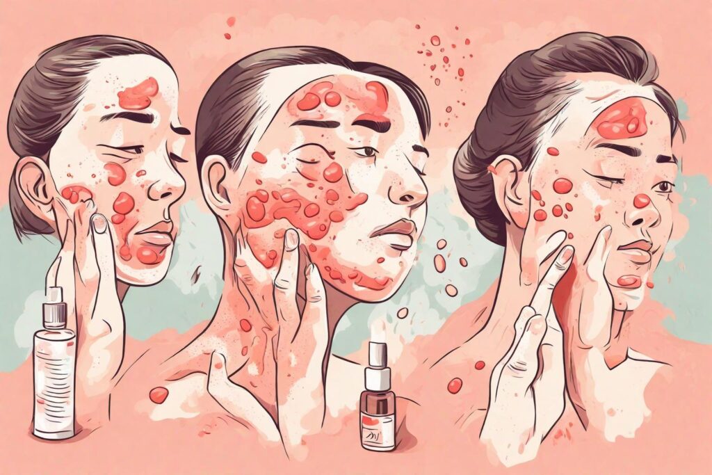 Illustration depicting common side effects of salicylic acid, such as skin irritation and redness.