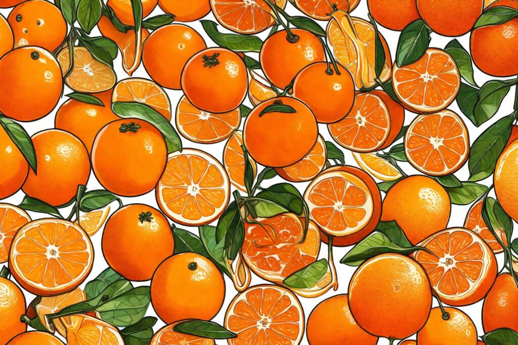 Image of oranges with kidney-shaped fruits in the background, emphasizing kidney health.
